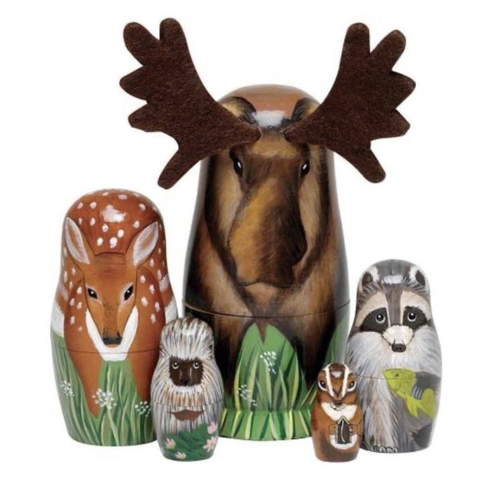 Moose Nesting Dolls - Russian Doll Set of 5 Hand Painted Wood Matryoshka Dolls,